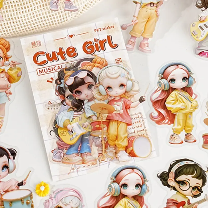 Cute Girl Series Pet Sticker Pack, 6pcs Adorable Design, Perfect for Scrapbooking & DIY Crafts, High-Quality Material