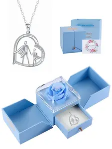 Heart-Shaped Superman Dad Zircon Necklace, Eternal Rose Jewelry Box Gift, Perfect for Birthday, Anniversary, Father's Day, Daughter Gift