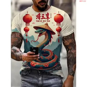 Bmuvlss Men's 3D Snake Print T-Shirt, Casual Crew Neck Short Sleeve Top, Polyester Knit Fabric, Regular Fit Summer Tee for Daily & Weekend Wear, Casual Summer Top | Graphic Print Shirt | Durable Casual Wear