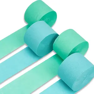 PartyWoo Mint Green Crepe Paper Streamers, 4-Piece 328ft Pack of Light Pastel Peppermint-Turquoise-Teal Crepe Streamers for Wedding, Baby Shower, Pool Party Decorations