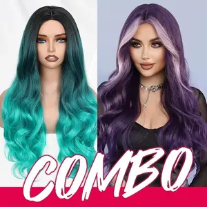 [Comb Sale] Women's Colored Synthetic Full Machine Wavy Ombre Wig - Buy 1 Get 2 Free Wigs, Loose Wave Style, for Cosplay Daily Use Party, Limited Offer Under 150