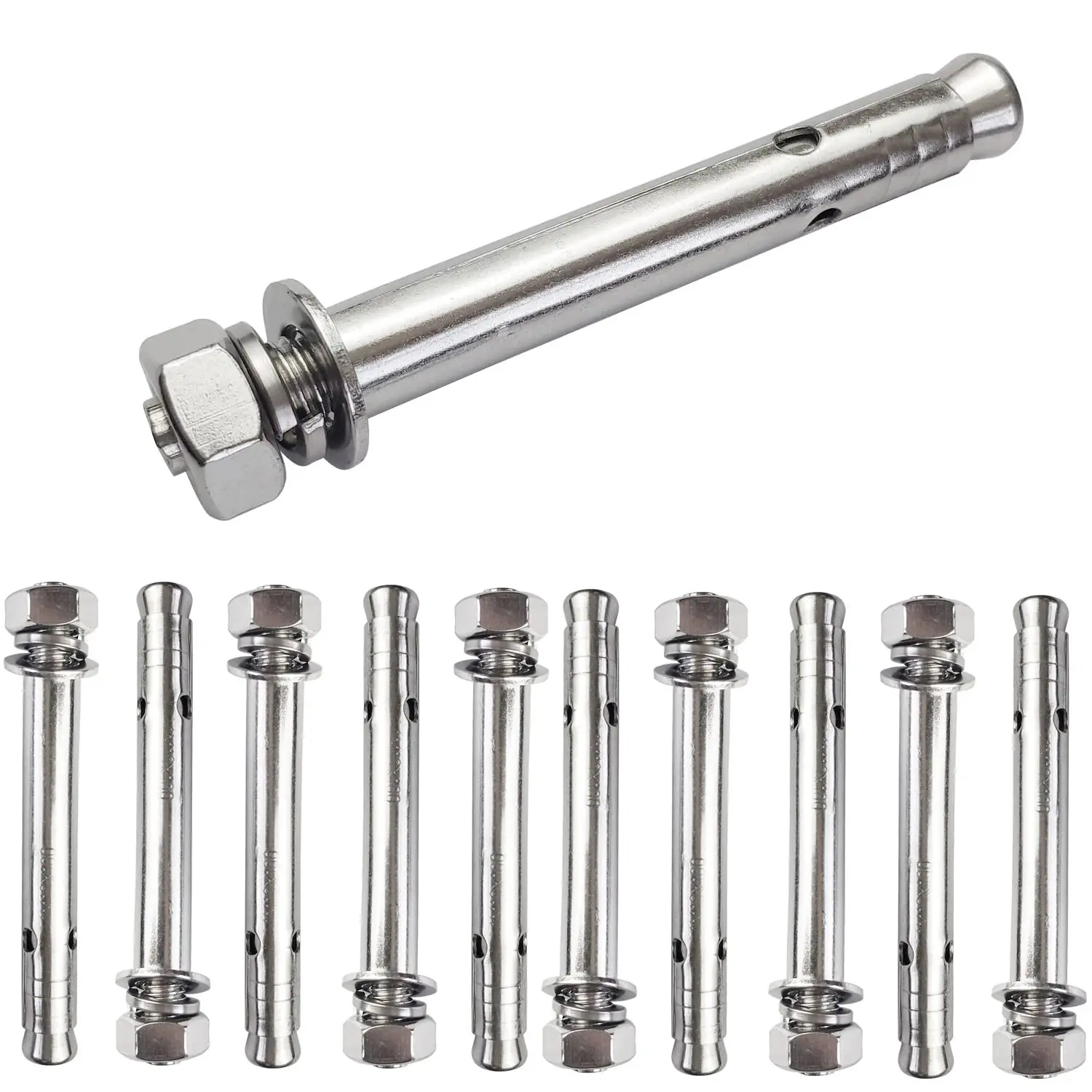 10 Pack M10x100mm Expansion Bolts Anchor Bolt 304 Stainless Steel External Hex Expansion Screw Bolt Sleeve Anchor Fastener Wall Concrete