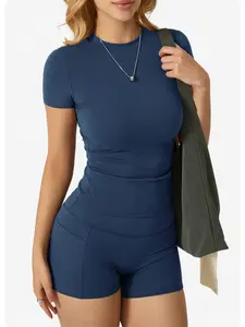 Quick-Dry Yoga Set Short Sleeve Shorts Fitness Clothing Running Yoga Two-Piece Set, Women's Workout, Comfortable & Breathable