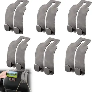 6-Piece Car Headrest Hook Set, 2-In-1 Hook and Phone Holder, Dual Hooks Plush Leather Seat Back Headrest Rack, Ideal for Car Organization