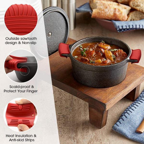 3Pcs Silicone Hot Handle Holder Set, Heat Resistant Pot Handle Sleeve & Assist Handle Holder, Anti-Slip Rubber Pot Ear Clip, Protective Oven Mitts for Cast Iron Skillets, Frying Pans, and Metal Griddles