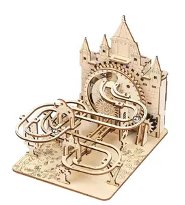 Assembling for Stress Relief with a Stylish Touch! Adult 3DWooden Electric Marble Car Model with Light-Thru Trackand Architectural Aesthetics. Paired with Tea Set forEnhanced Texture, Perfect Gift for Birthdays and Christmas