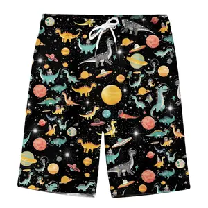 Funny Galaxy Dinosaur Hawaiian Shorts - Retro Neon Space Mens Beach Shorts
