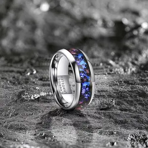Yonifu Men's 8mm Blue Galaxy Opal Tungsten Ring Inlay - Comfort Fit Durable Scratch Resistant Wedding Band Gift for Him