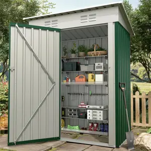 [FLASH SALE] Garvee 5×3FT Heavy Duty Metal Outdoor Storage Shed, Weather-Resistant Garden Tool Shed with Lockable Single Door, Sloped Roof & Vents, Rustproof Patio Storage House for Backyard, Lawn, Navy Blue, Dark Green