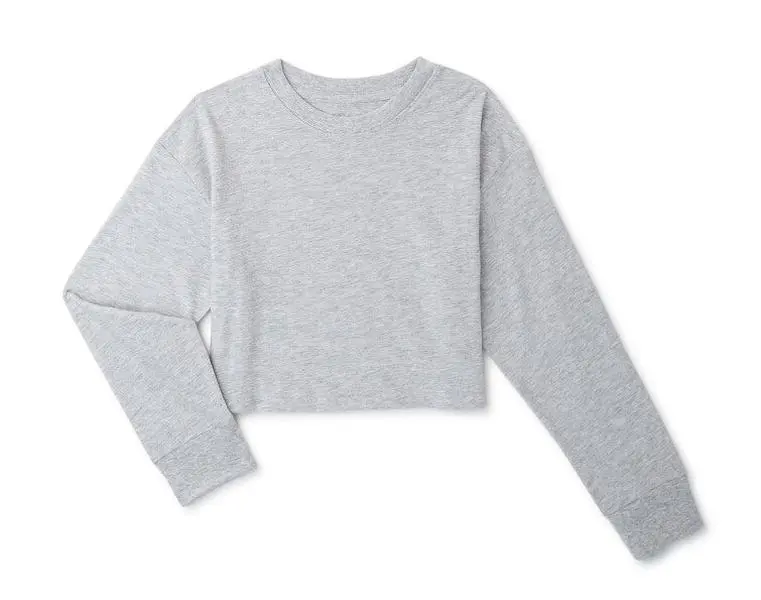 Athletic Works Girls' Athletic Long-Sleeve Cropped Crew Neck Top - Sustainable Wardrobe Essential, Relaxed Cut, Cropped Fit, Recycled Cotton-Polyester, Breathable, Durable, Casual, Pairs with Leggings/Skirt