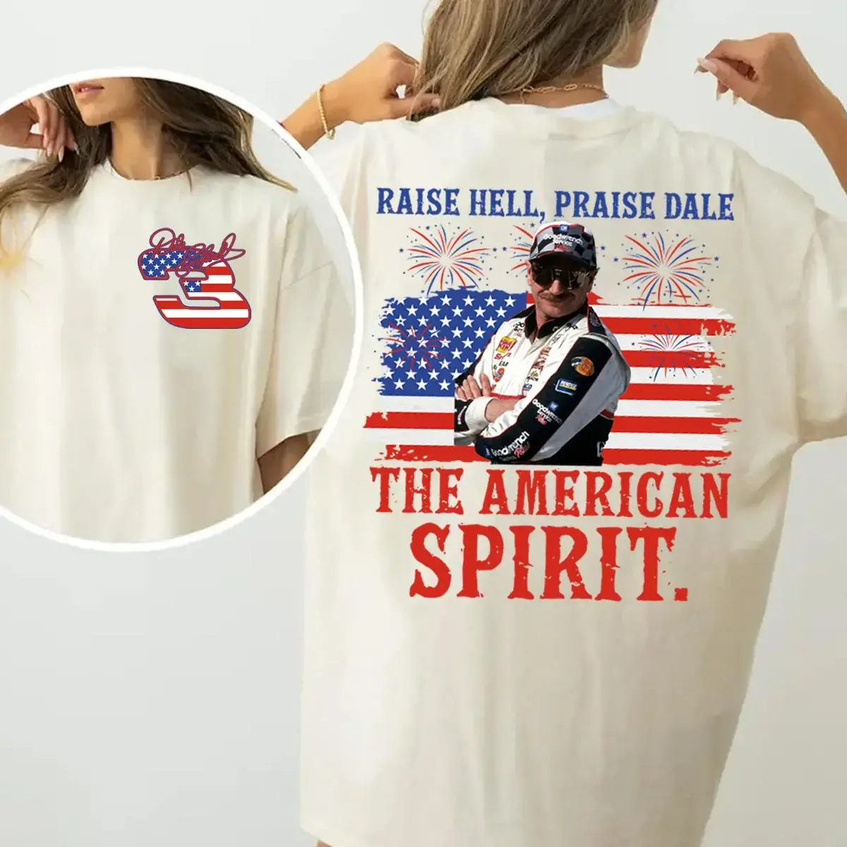 Raise Hell Praise Dale The American Spirit T-Shirt, Dale Earnhardt 4th Of July Tshirt, Unisex Nascar Sweatshirt, Vintage Racing Graphic Tee, Gif For Men And Women