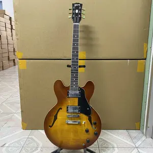 High-quality 335 electric guitar - semi hollow body, flame wood veneer, maple body, 22 frets, HH pickup, tune-o-bridge