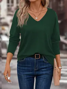 Women's Casual Loose-Fit Drop Shoulder Knit T-Shirt, Spring & Fall Plain Color Knitwear Top, Comfortable Daily Wear, Ladies Fashion Tee