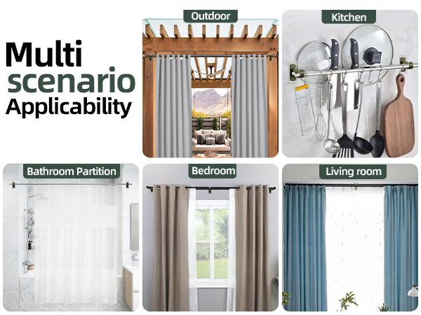 6-Pack No-Drill Double Curtain Rod Brackets, Self-Adhesive Nail-Free Rod Holders, Easy Install Interior Decoration Accessories for Bathroom, Renter-Friendly College Dorm Essentials, Back to School, Curtain Rod Holders