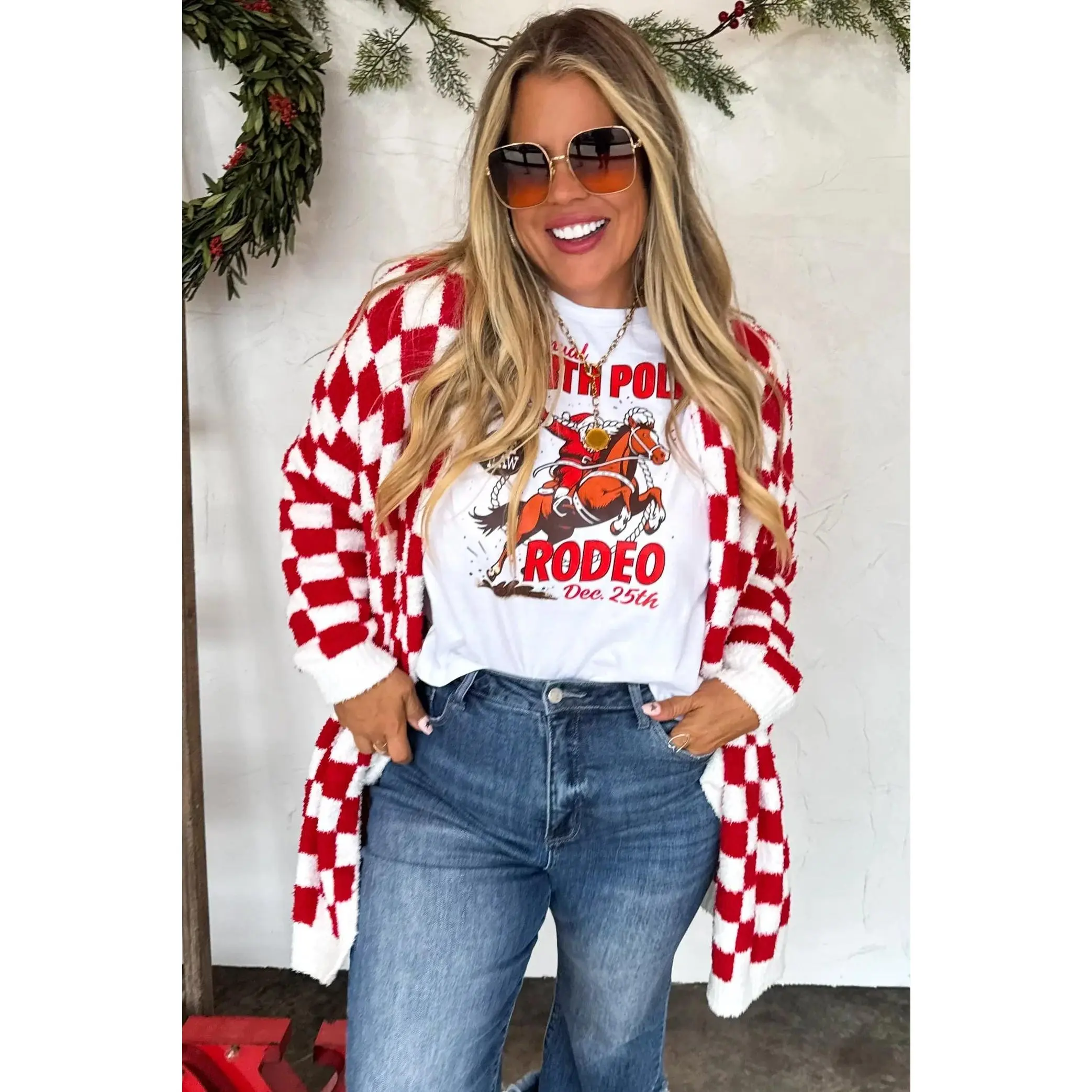 Christmas Cloud Cardigan Red Checker