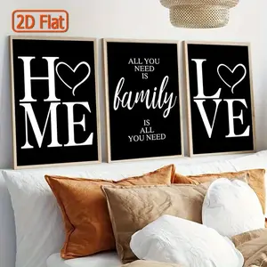 3pc Black White Love and Home Art Canvas Poster Prints Modern Family Quotes Wall Decorative Picture Simple Living Room Decor