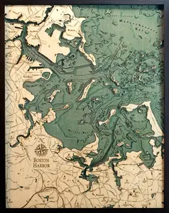 Boston Harbor, Massachusetts 3-D Nautical Wood Chart, Large, 24.5" x 31"