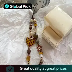 Vintage Beaded Phone Chain, Anti-lost Amber Heart Mushroom Design Phone Lanyard, Phone Strap for Women & Girls, Fashion Phone Accessories for Daily Use