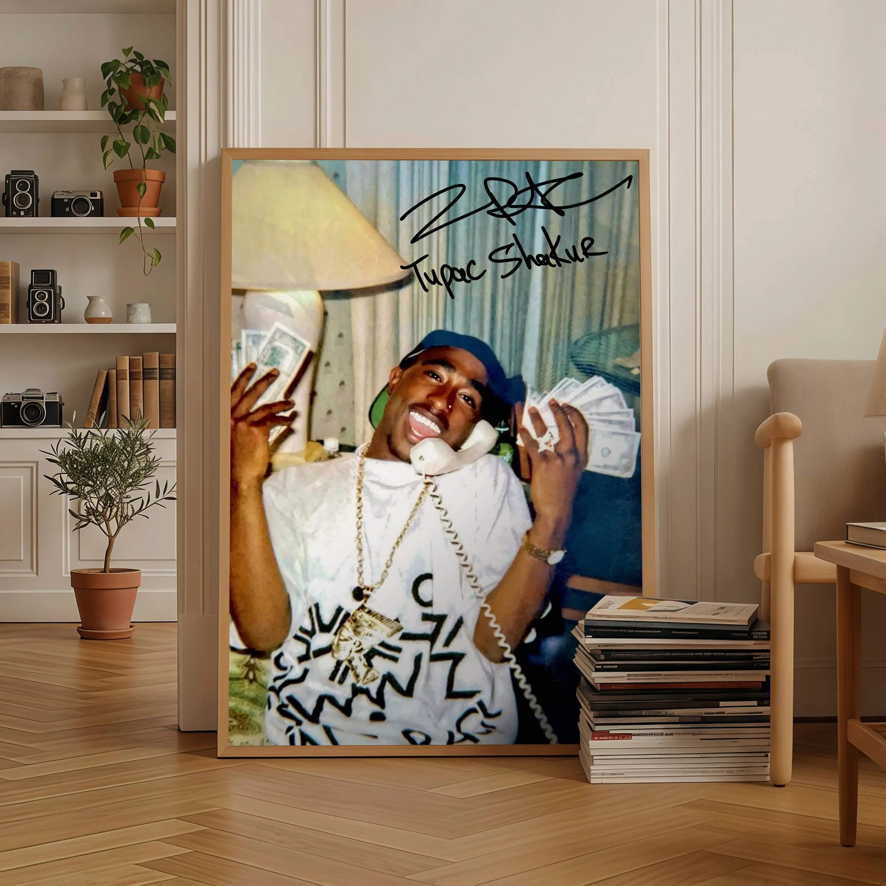 [ NO FRAME ] Tupac Shakur Poster, 2Pac Holding Money Vintage Photo, Hip Hop Legend Wall Art