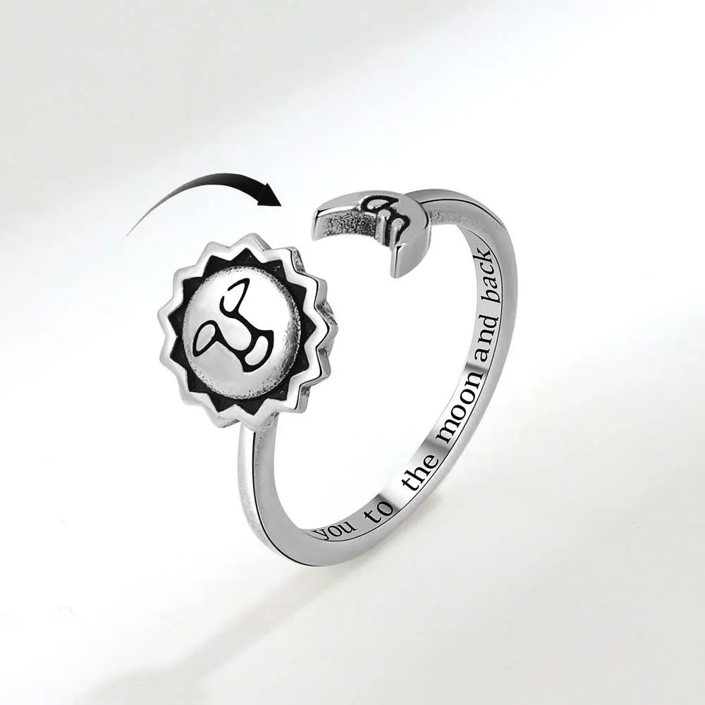 Women's Adjustable Solar Sun Ring - Rotatable Sun, Moon and Star Artificial Gemstone Ring for Daily Wear, Gift Option, Solar Sun Rings