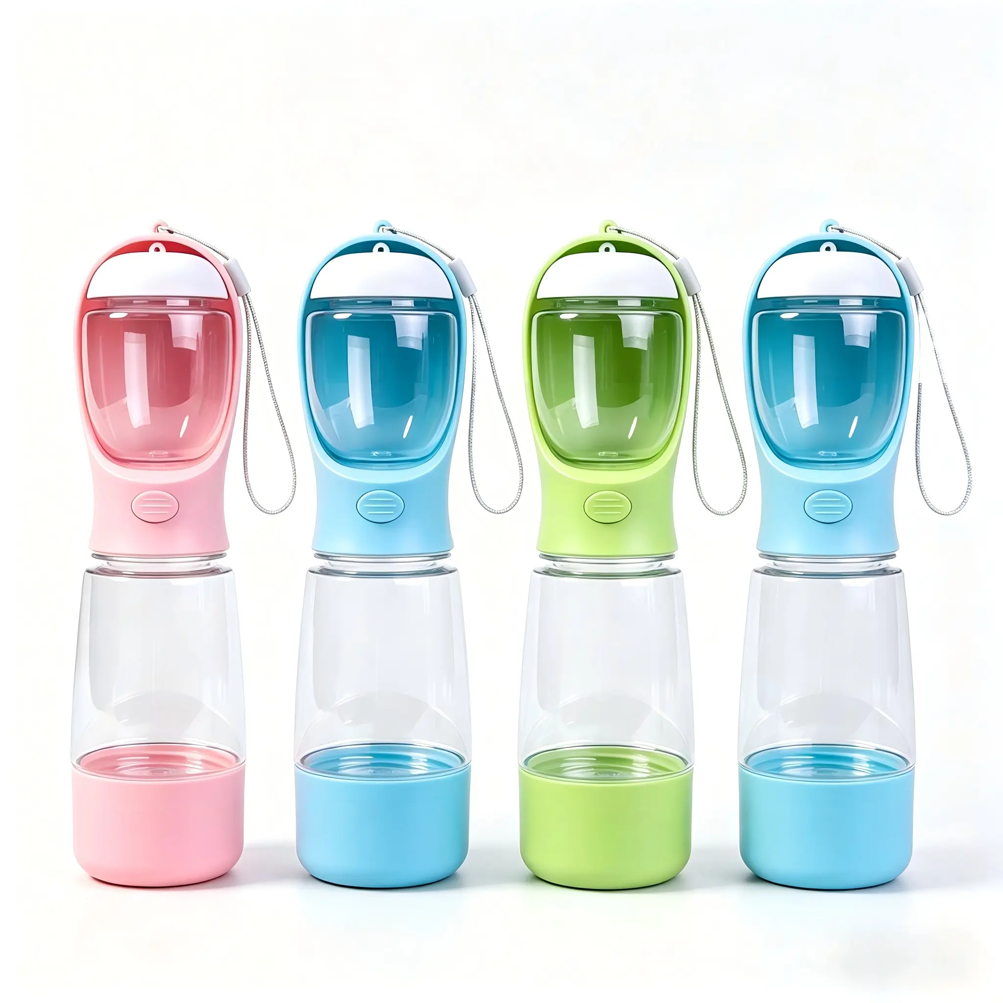 Portable Pet Water Bottle with Feeder-Dispenser Bowl, 13.5 oz Food-Grade Plastic Manual Pressure Dispensing Travel Accessory for Dogs/Cats, Backpack-Compatible, 0.48 oz Capacity, 8.5-Inch Cylindrical Design
