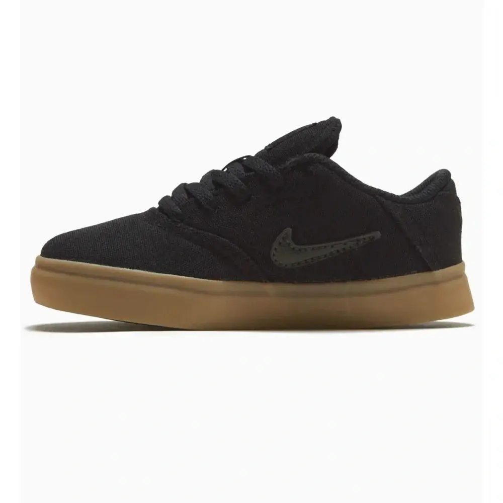 NIKE Boys' SB Check Canvas Preschool Athletic Sneakers, Low-Top Skateboarding Footwear in Black with Gum Sole, Boy, Shoe