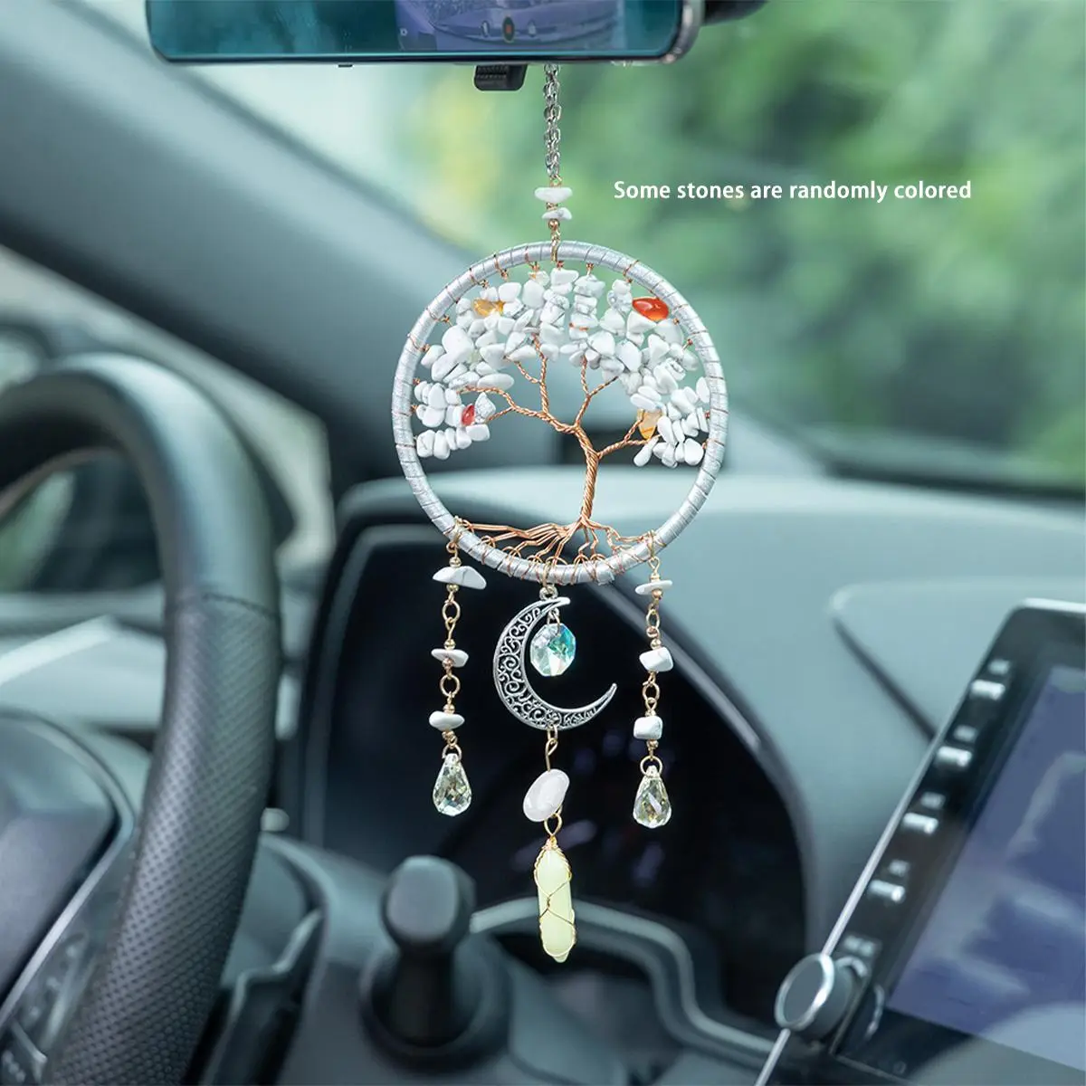 Tree Of Life Dream Catcher Car Hanging Decoration, Rear View Mirror Hanging Ornament, Car Interior Pendant, Car Decoration Accessories