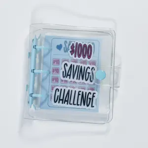 Money Saving Binder, $1000 Money Saving Challenge Binder, Reusable Budget Book with Cash Envelopes Blue