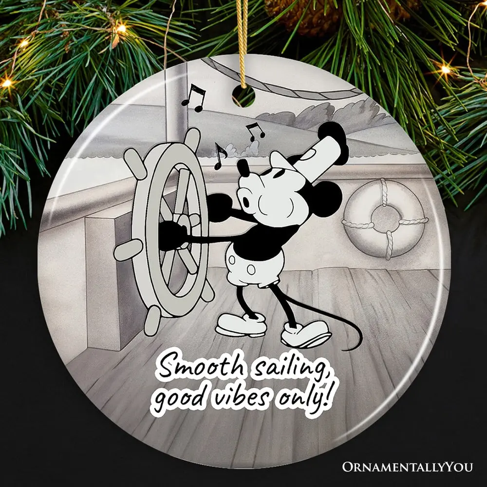 Funny Mouse Sailing Quotes Ornament, Classic Steamboat Willie Christmas Keepsake and Decor