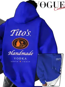 Men's Hooded Sweatshirt Autumn Tito's Handmade Vodka Print, American Vintage Loose Fit Drop Shoulder Couple Pullover