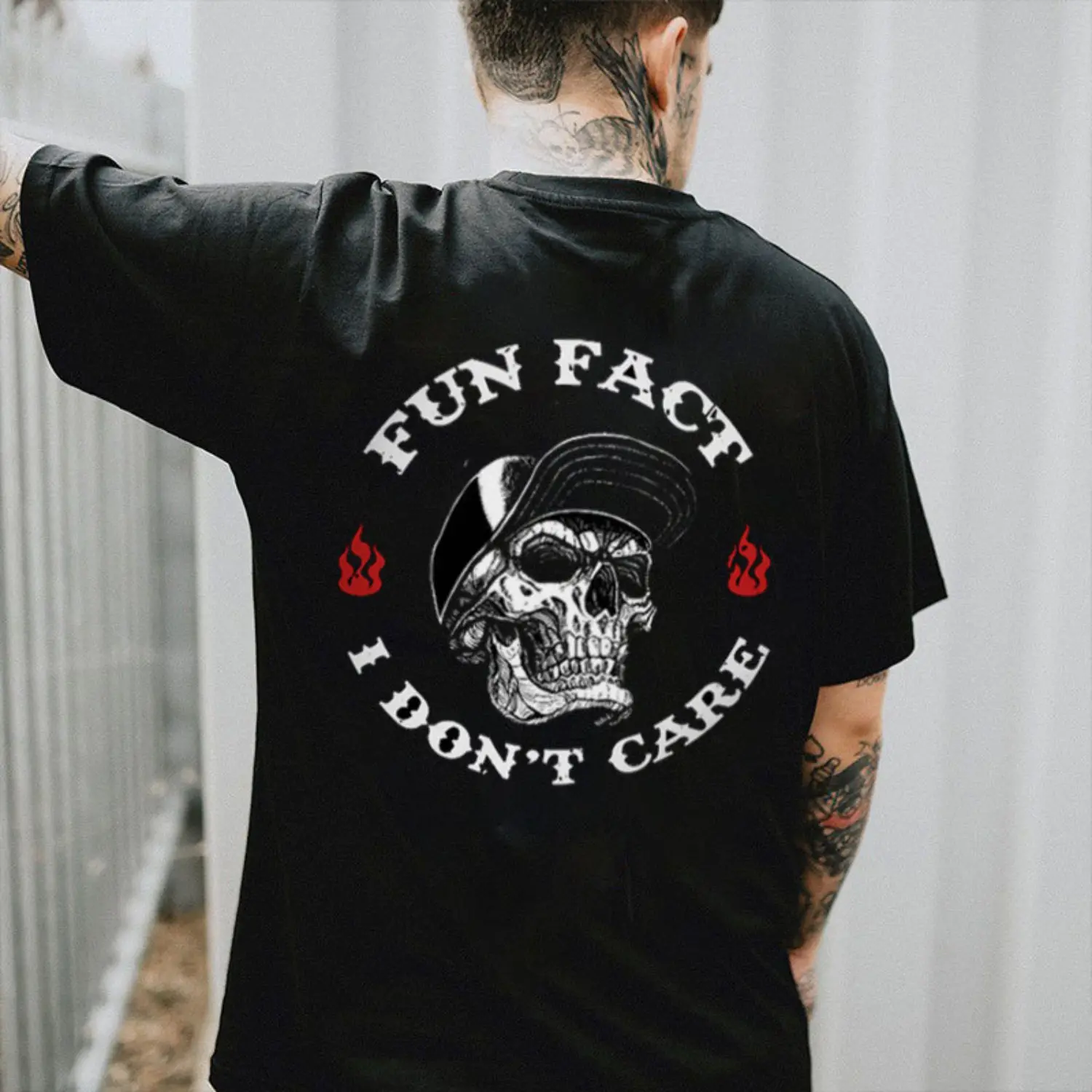 FUN FACT I DON'T CARE Skull Print Men's T-shirt, Top Menswear,  Tee Shirt Casual Streetwear