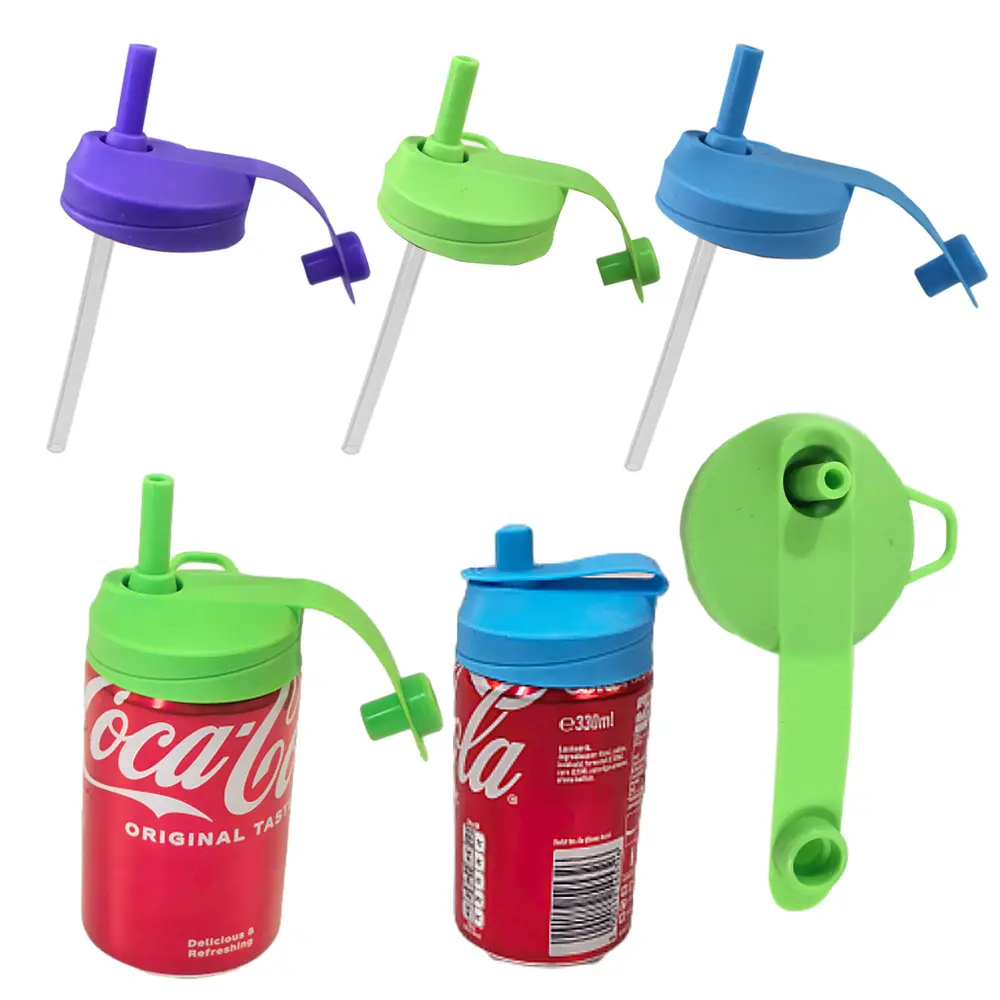 3-pack 3 Color Soda Can Lids with straw, Soda Can Covers with Silicone straw BPA-Free Reusable For Fits standard For Canned Beverage, Beer, Juice,Seltzer