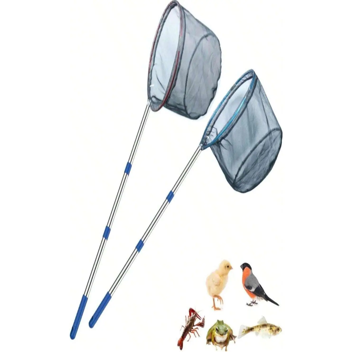 Fishing Net 2 Pack Retractable Lightweight Landing Net With Aluminum Rod Handle Kids Fishing Nets For Youth Catch And Release Butterfly Nets