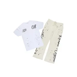 Nakesha White/Light Oatmeal T-Shirt Relaxed Track Set
