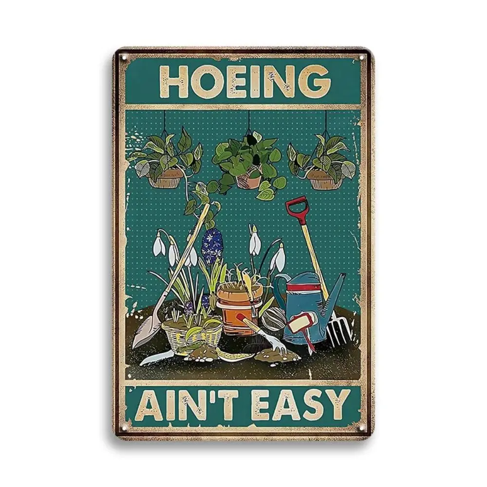 Hoeing Ain't Easy Metal Sign, Vintage Garden Sign, Yard Sign, Garden Signs for Outside, Wall Decor for Home Garden, Gardening Gift for Women Enthusiasts, Signage