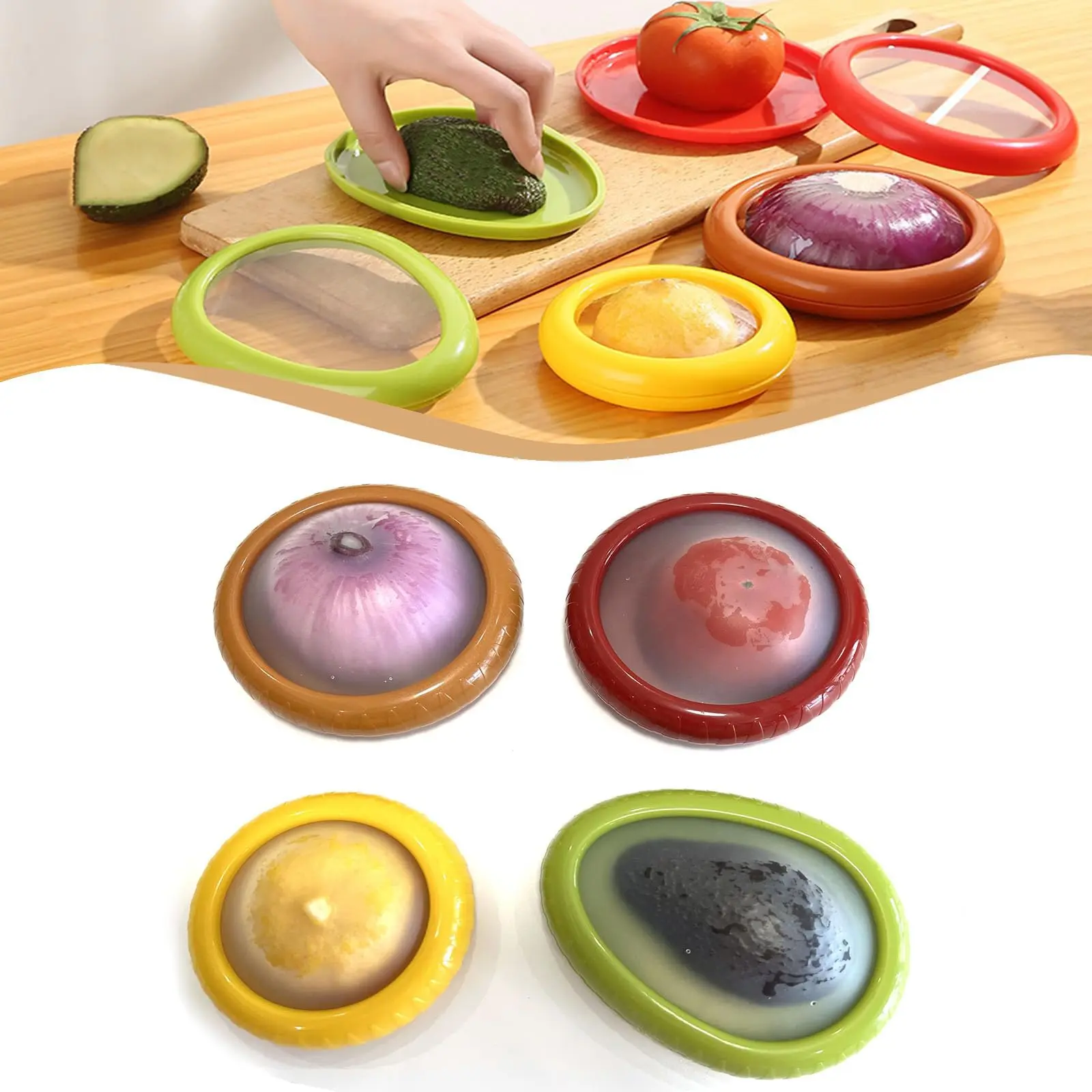 4PCS Fruit Storage Box, Upgraded Avocado Saver, Reusable Storage Containers for Fridge, Fruit & Vegetable Storage for Onion, Tomato, Lemon.