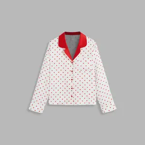 Cider Satin Collar Polka Dot Pajama Top