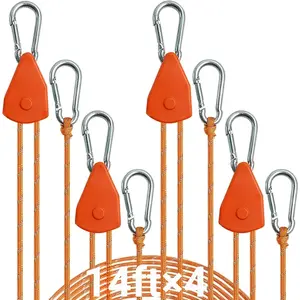 14ft Retractable Rope Ratchet Strap Small Straps Mini Rope Cam Lock Tent Windproof Tightener Tensioner Hanger Grow Light 4 Pack 1/8"