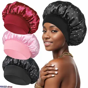 3-pack Sparkly Rhinestone Satin Bonnet for Women, Wide Elastic Soft Silk Sleep Cap Comfort Night Hair Wrap for Daily Hair Care fathersdaygiftideas
