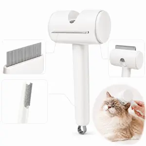 4-in-1 Pet Grooming Comb for Dogs & Cats, Push-Pull Pet Brush with Detangling Comb, Fine-Tooth Comb, Undercoat Rake & Massage Ends, Stainless Steel Grooming Tool for Long Short Hair, Shedding, Tangles