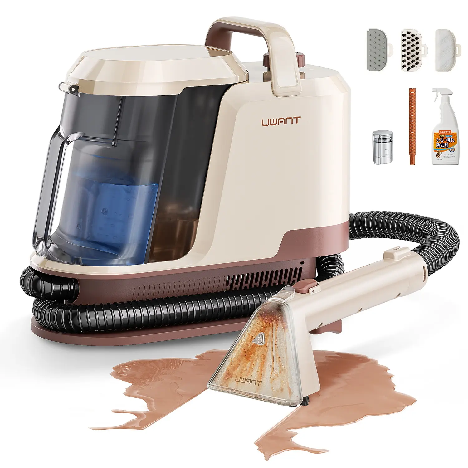 Uwant TW Y100 Corded Carpet Cleaner Machine - 18Kpa Suction, 31x16x28cm Portable Unit, Self-Clean Tool, Spot Cleaning Accessories for Pet Stains, Cars, Rugs