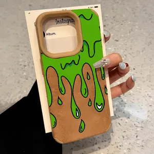 Luxury Matte Lambskin Faux Leather Phone Case for iPhone 15 Plus 16 Pro Max 14 13 12 11 XR XS Green slime Pattern Shockproof Silicone TPU Bumper Drop Protection Soft Cover
