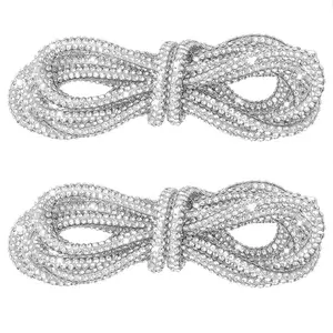 Glitter Rhinestone Rope, 2PCS Sparkly Crystal Shoe LacesRound Rhinestones Rope Replacement for Shoes Sweatpants Hoodies Shorts Shoes Bags Accessories (Silvery)