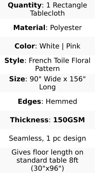 Polyester 90"x156" Rectangle Tablecloth White - Seamless Pink French Toile Pattern for Grand Occasions