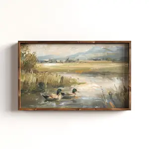 Rustic Duck Marshland Art, Impressionist Landscape with Mallards for Cabins, Farmhouses, Lake Houses & Nature-Inspired Home Décor