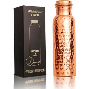 New Launch Copper Water Bottle 34 Ounces | 100% Pure Copper For Ayurveda Health Benifit | Hammered Design Handmade For Drinking Water | Tested Leak Proof Lid