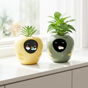 smart pet planter robot, plant robot pot, smart pet flower pot with Artificial Intelligence, Time Temperature Display, and Numerous Expressive Animations Based, for Indoor Decoration, Gifts