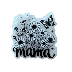 Acrylic Add On for Badge Reel - "Mama" Design with Floral & Butterfly - Versatile Adhesive Options Included