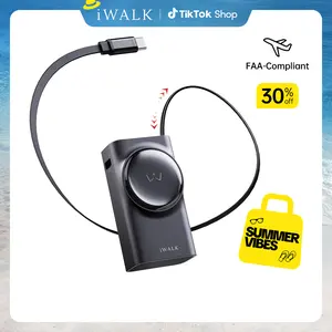 iWALK 10000mAh 30W Compact Chargeable Power Bank, Mobile Device Accessory with Retractable USB-C Cable, USB-A Port, Triple Output, Adjustable Digital LED Display for Fast Charging iPhone 17, Galaxy S25,summervibes outdoorfun
