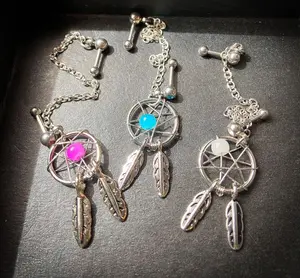 Steel Chain Linked Dream Catcher with Cartilage Tragus Helix Gemmed Barbell